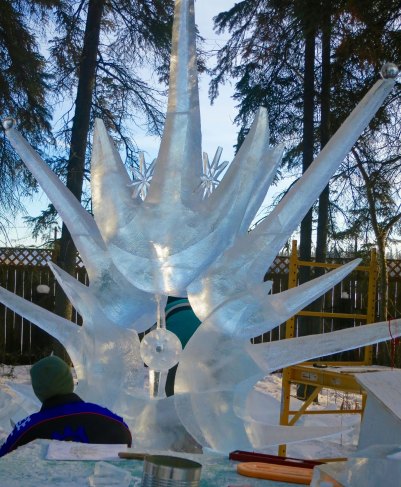 "Son of Sun" ice carving sculpture at 2016 World Ice Art Championships in Fairbanks, Alaska
