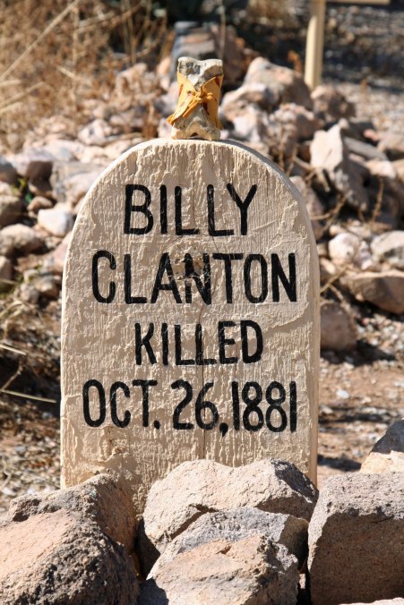 Bone checks out Billy Clanton's grave on Boothill— thankful it wasn't him.