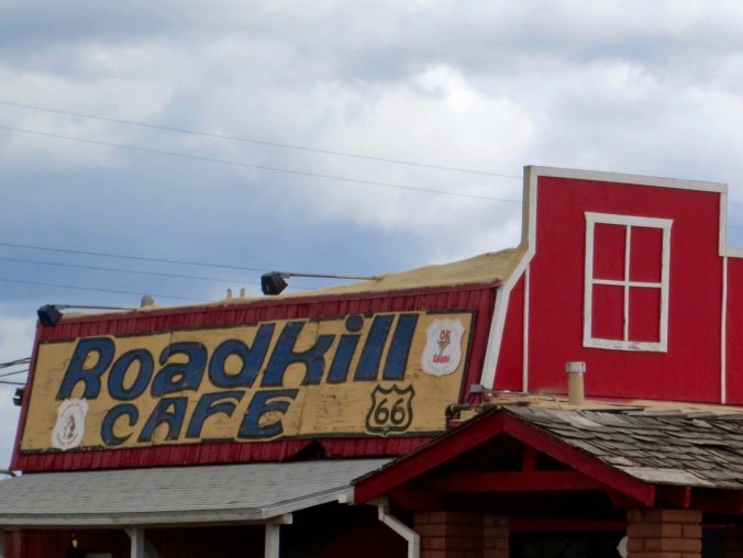 This cafe in Seligman, Arizona on Route 66 has a special significance for bicyclists whose view of road kill is often up close.
