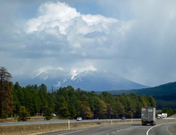 A storm rages over the San Francisco Mountains. Hopi legend has it that their Kachina gods wander the mountains during storms. Apparently they don't like to be disturbed. Nasty things can happen to the unweary human. 