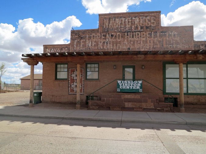 The Winslow visitor center. Once again, the connection with Route 66 is emphasized. This was once a store that sold Navajo blankets and jewelry. Many such stores were located along historic Route 66 in Arizona and New Mexico.