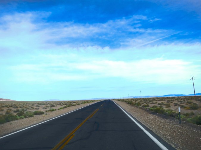 Highway 373 leading into Amargosa Valley was straight and flat. See any cattle or burros?
