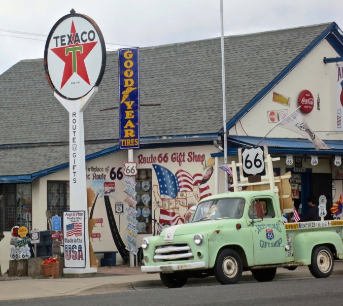 I don't think this store could have worked in more Route 66 signs. How many can you count?