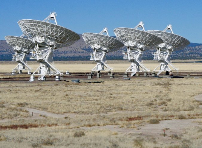 This photo shows the rails that the radio telescopes travel on. Once the telescope arrives at it preset positions it is bolted down and plugged in to the power and fiber optic cable system. 