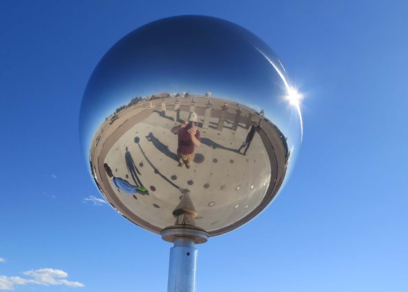A close up of the sundial featuring both of us in the mirror. Sort of a selfie...