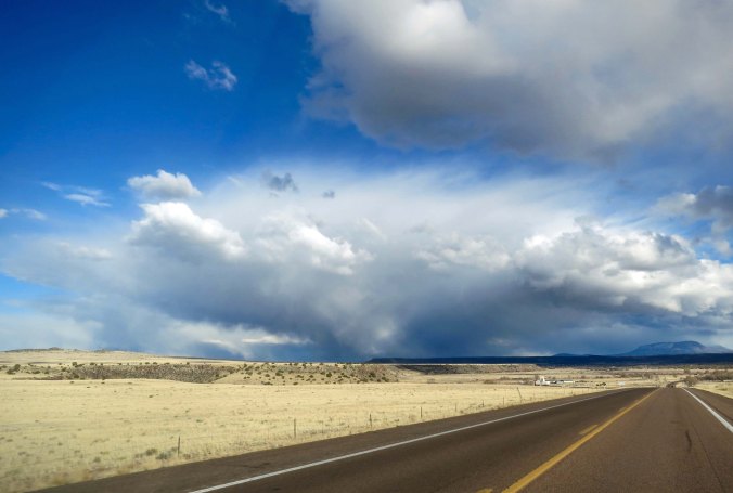 Storm clouds on the road into Springerville, Arizona.