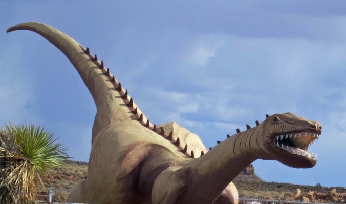 This dinosaur greeted Peggy and I as we drove out of town.