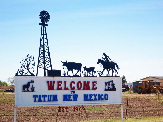 It wasn't surprising that the Welcome to Tatum sig would feature a cowboy, windmill and cattle, representative symbols of the Old West. But note the oil well on the lower right, a symbol of the new/old west that has been given a whole new life with fracking.