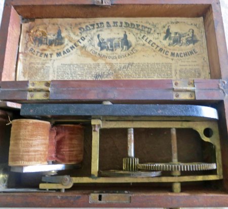 Shocking! It was believed that electrical shock was the best treatment for nervous disorders. This device provided the shock.