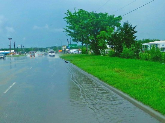 When this happened on my bike trip, I would get off the road and seek shelter. If nothing man-made was around, I had a small tarp that just covered me. This storm pictured here, became so intense that even Peggy and I were forced to pull off the road in our van.
