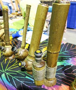 Bongs for smoking cannabis at the Cannabis Fair in Jackson County, Oregon.