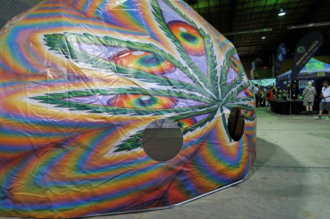 Dome tent for growing cannabis at the Cannabis Fair in Jackson County, Oregon.