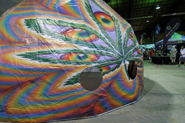 Dome tent for growing cannabis at the Cannabis Fair in Jackson County, Oregon.