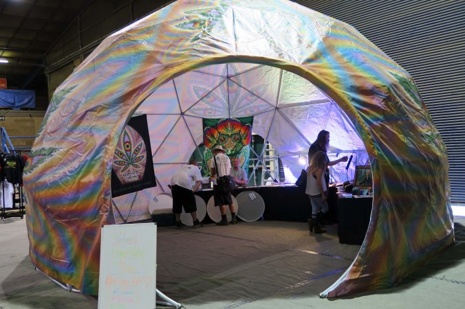 A dome tent from the Pacific Dome company on display at Cannabis Fair in Jackson County, Oregon.