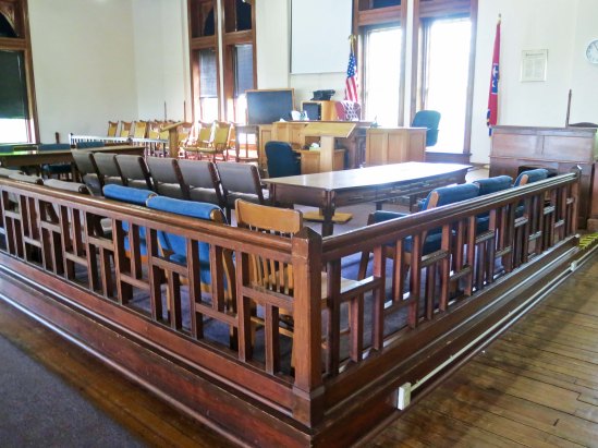 An exact recreation of the courtroom in Dayton, Tennessee where the scopes trial was held.
