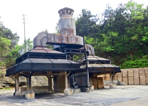 Rick oven for turning the sugar maple wood seen here into charcoal.