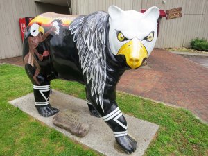 Bear sculpture painted to resemble eagle in Cherokee, North Carolina.