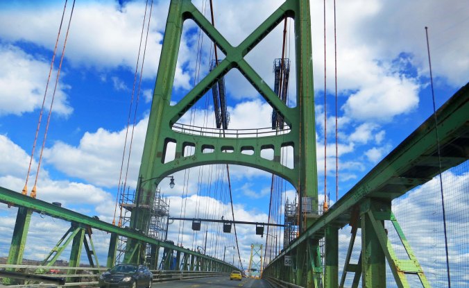 Crossing the Angus L. MacDonald Bridge in Halifax, Nova Scotia.