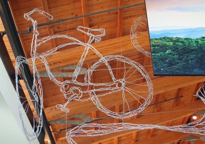 Bike sculpture in Blue Ridge Park Headquarters, Asheville, North Carolina.