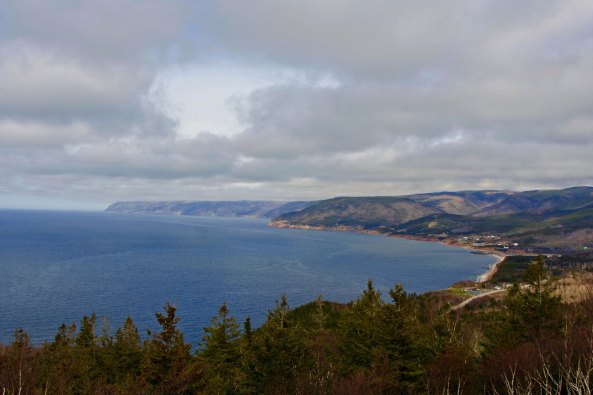 Climbing again, we came on this view of the west coast of Cape Breton looking out toward the Gulf of St. Lawrence.