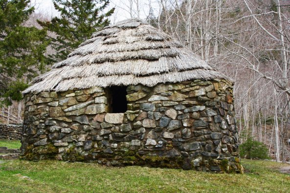 A very fast downhill (brakes advised) brought us to this traditional Scotch cabin known as Lone Scheiling. We had flashed by it on our bikes but Peggy and I stopped to admire it.