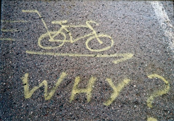 I found this spray painted bicycle at the top of Cape Breton's toughest climb and laughed. (photo by Jean Snuggs.)