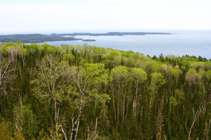 Overlook on Minnesota Highway 61 that provides a view of Islands in Lake Superior.