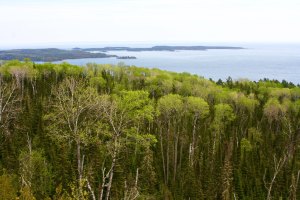 Overlook on Minnesota Highway 61 that provides a view of Islands in Lake Superior.