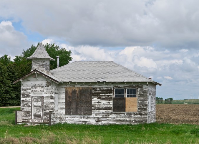 A one room school house along Highway 2.