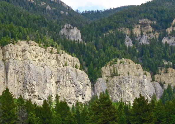 Cliffs along the Gallatin River on Montana's Highway 191 add to the areas scenic beauty.