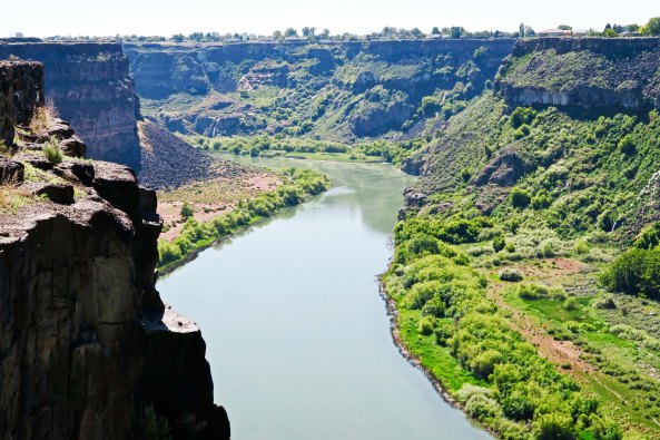 Looking east up the Snake River from the Perrine Bridge toward where Evel Knievel tried his 1974 leap across the river.