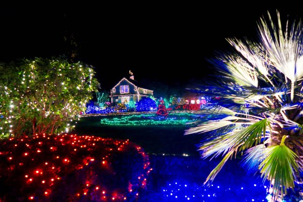 Gingerbread house at Oregon's Shore Acres' State Park Holiday of Lights display.