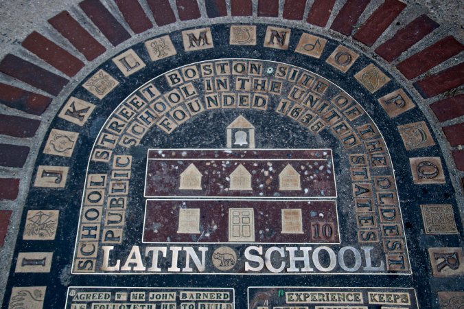 This plaque on School Street notes where the Latin School stood. Founded on April 23, 1635, it is the oldest public school house in America. People such as Benjamin Franklin, Samuel Adams and John Hancock attend the school. Public education in America may become a thing of the past under Betsy DeVos, his new Secretary of Education, who will gut public schools in favor of private schools whose motivation is either profit or the promotion of a particular belief system,.