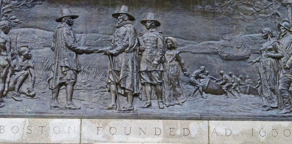 Boston Commons plaque that commemorates the founding of Boston, Massachusetts in 1630.