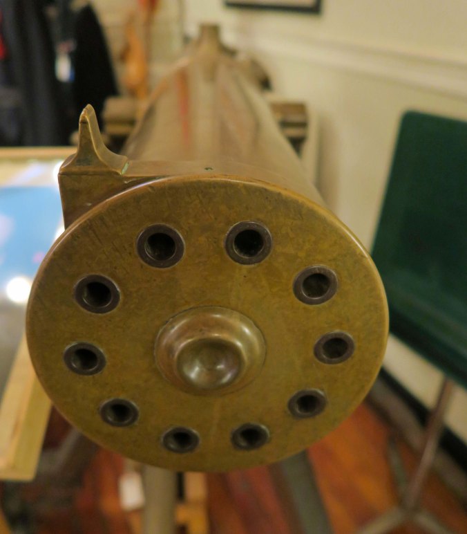 We found this Gatling Gun in the military museum on the third floor of Faneuil Hall. While it may seem strange to include it here, it's inventor, Richard Gatling, believed that by employing increasingly deadly weapons that the size of armies could be reduced and that deaths due to combat and disease could be reduced as well. History has taught us a much different lesson, one that should be considered in any discussion of renewing the nuclear arms race.