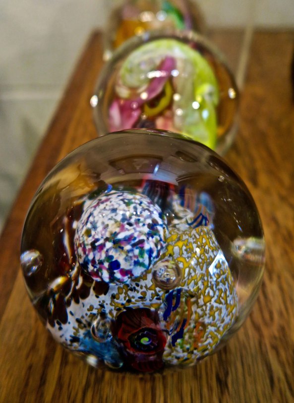 Glass paperweights available for purchase at the Glass Forge in Grants Pass Oregon.
