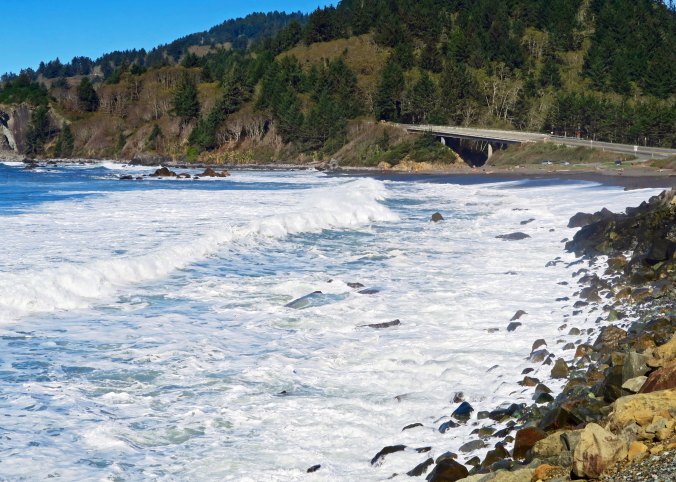Waves come ashore along California's Highway 101.