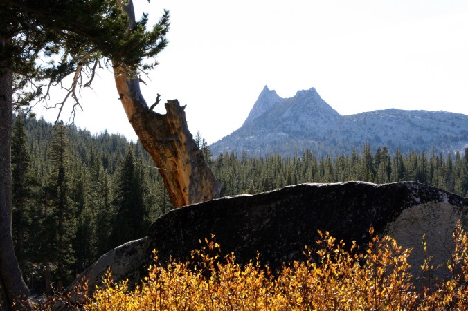 Hiking out of Tuolumne Meadows took me back around Cathedral Peaks shown here.