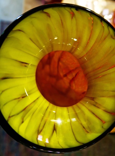 Looking down into a vase at the Glass Forge Studio in Grants Pass Oregon.