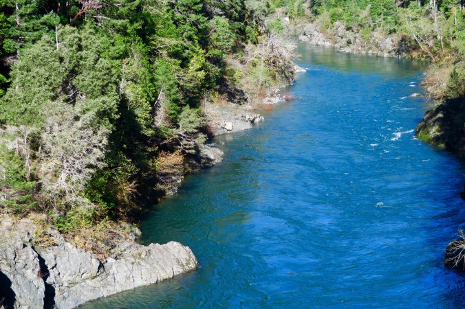 The Smith River as seen from Highway 199, the Redwood Highway , in Northern California.