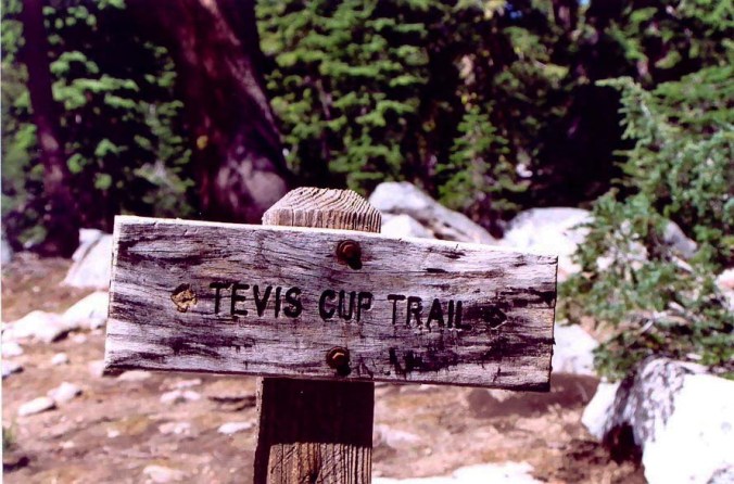 A trail sign for the Tevis Cup Trail behind Squaw Valley, California.