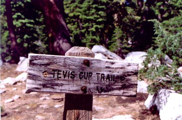 A trail sign for the Tevis Cup Trail behind Squaw Valley, California.