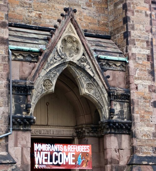 This banner was stretched above its door...