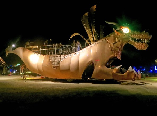 Most mutant vehicles at Burning Man take on a different look/personality at night. Here, Abraxas was getting ready to go out and party the night away.