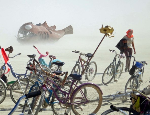 Angler Fish art car on Playa at Burning Man.