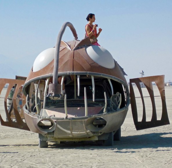 Front view of angler fish at Burning Man.
