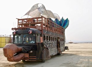 Mutant vehicle with beak at Burning Man.