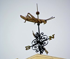 Grasshopper weathervane on top of the Old State House in Boston.