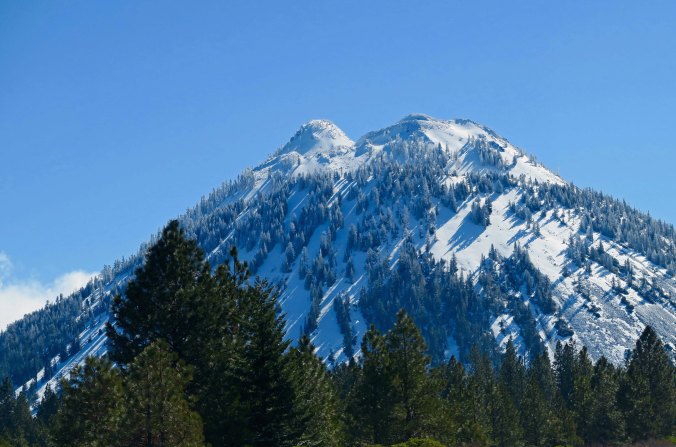 Black Butte, which hangs out next to Mt. Shasta looking small was free from clouds. (Photo by Peggy.)