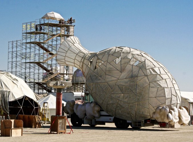 Mutant vehicle that looks like a vase at Burning Man.